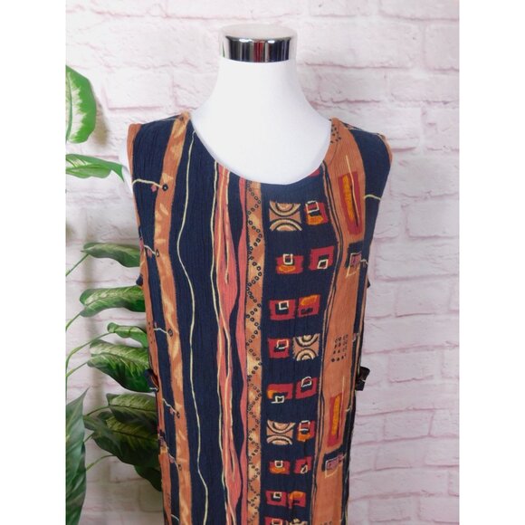 Sag Harbor Vtg Sleeveless Tribal Print Maxi Dress Brown Boho Large - Picture 2 of 11